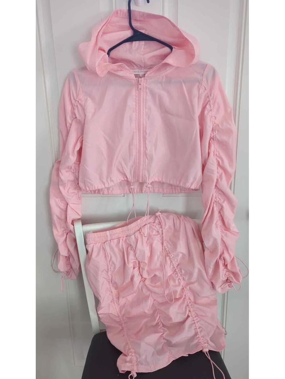 Pink Ruched Dress Hoodie Size Small